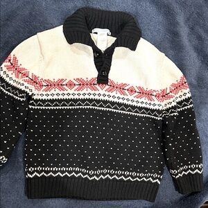 Janie and Jack Black and Cream Turtleneck Sweater with Red Pattern